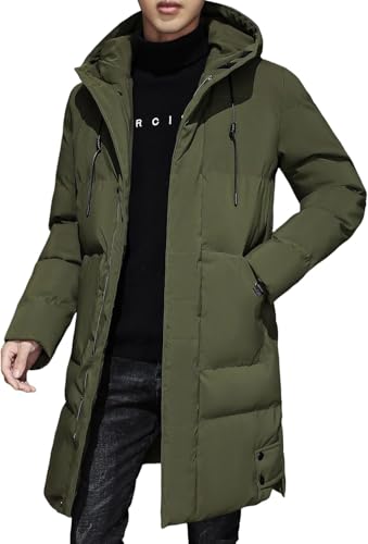 Herren Herbst und Winter Lange Plus Größe verdickt warme Kapuze Puffer Jacke lässig im Freien solide Farbe Trend Reißverschluss mit Taschen Parka Mantel (Armeegrün,XL) von Hecatombic