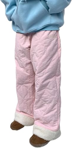 Hoch Taillierte Stepphose Mit Weitem Bein Für Damen Lässig Ski Winddicht Wasserdicht Warm Gepolstert Gefütterte Hose Für Herbst Und Winter Vielseitiger Modetrend (Rosa,XL) von Hecatombic