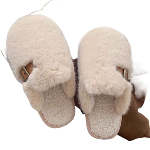 Niedliche Flauschige Warme Und Bequeme Retro Hausschuhe Für Damen Im Herbst Und Winter Modische Lässige Und Vielseitige Plüsch Hausschuhe (Beige,40-41) von Hecatombic