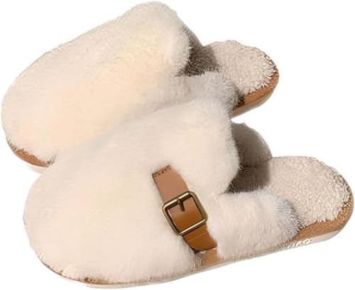 Niedliche Flauschige Warme Und Bequeme Retro Hausschuhe Für Damen Im Herbst Und Winter Modische Lässige Und Vielseitige Plüsch Hausschuhe (Weiß,38-39) von Hecatombic