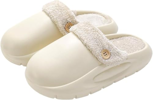 Warme Wasserdichte Hausschuhe Für Herbst Und Winter Mit Herausnehmbarem Futter Weiche Bequeme Und Rutschfeste Unisex Hausschuhe (Weiß,40-41) von Hecatombic