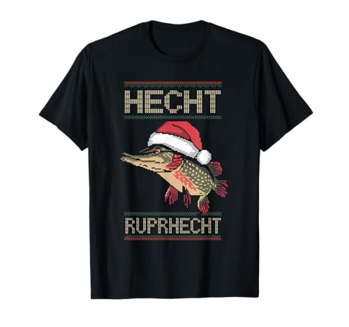 Hecht Ruprhecht Knecht Ugly Christmas Sweater T-Shirt - Herren, Unisex Kinder - Schwarz - S - Kurzarm - T-Shirt - Weihnachten, Angler, Festtagsfreunde von Hecht Ruprhecht Knecht Ugly Christmas Sweater