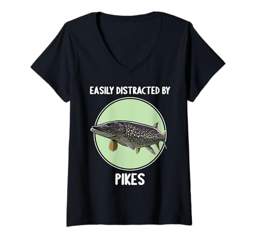 Damen Hechte Hecht T-Shirt mit V-Ausschnitt Damen Hechte Hecht T-Shirt mit V-Ausschnitt von Hechte Hecht Tier Shop