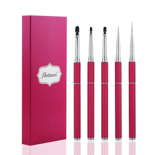 Nagelpinsel, Hechunzi 5 Stück Pinsel für Gel Verlängerung Nägel Nail Art UV Gel Malerei Werkzeug für Nageldekoration Painting Detailing Salon Zuhause Maniküre DIY Frauen (Rot) von Hechunzi