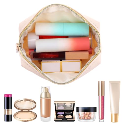 Heclia 1 kleine Make-up-Tasche aus Leder für Geldbörse, Reisen, tragbare Make-up-Tasche für Geldbörsen mit Reißverschluss, wasserdichte Kosmetiktasche für Damen und Mädchen, Make-up-Pinselhalter von Heclia