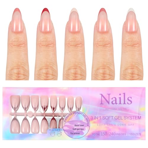 Heclia 150 Stück Salon Acrylic Press-On Nägel inkl. Full Cover Nageltips für Gelnägel Falsche Tips Set mit Kleber Acryl Nagel Tips Nägel Zum Aufkleben für Damen Home Nagelstudio Salon DIY von Heclia