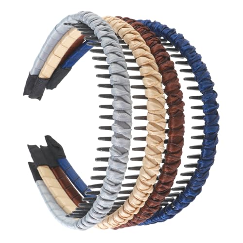 Heclia Zahnkamm Stirnbänder für Frauen Multicolor Rutschfeste verstellbare 4er Set Haarreifen mit Zähnen für Fitness Yoga Workout Tanzen Waschen Partys Hochzeiten Festivals Sport Besondere Anlässe von Heclia