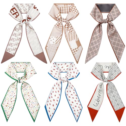 Heclia Geldbörse Schal Seidenschal Seide Haarschal für Damen 6 Stück Satin Seidenschal Handtaschen Halstücher für Damen Dünnes Haar Hals-Accessoires Schals mit Taschenschals Griff von Heclia