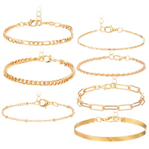 Heclia 7 Stück Armband Damen, 14K Gold Vergoldet Ketten Legierung Armbänder, Verstellbar Cubic Zirkonia Silber Armkette Set Modeschmuck, Geschichtete Stapelbare Armband Boho Schmuck für Damen Heclia 7 Stück Armband Damen, 14K Gold Vergoldet Ketten Legierung Armbänder, Verstellbar Cubic Zirkonia Silber Armkette Set Modeschmuck, Geschichtete Stapelbare Armband Boho Schmuck für Damen von Heclia