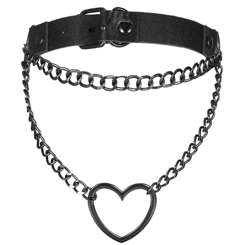 Heclia PU Leder Punk Choker Halsketten Black Choker Necklace Women's Gothic Necklace Chokers Herz Charm verstellbare Kragen Halskette Heart Slip Collar Chain For Halloween Christmas Accessories von Heclia