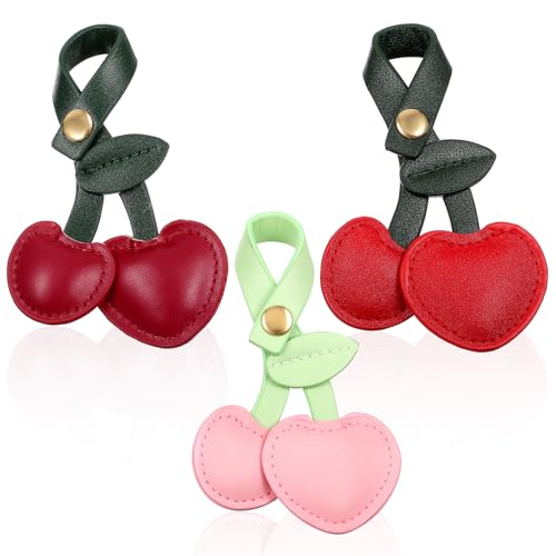 Heclia Kirsch Charm 3 Stück PU Leder Kirsch Taschenanhänger für Geldbörsen Handtaschen süßer Schlüsselanhänger aus Leder Autoschlüssel Zubehör Frauen Schlüsselanhänger Geschenke für Frauen und Mädchen von Heclia
