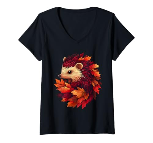 Damen Igel Herbstlaub Herbst Naturliebhaber Niedlich Waldtier T-Shirt mit V-Ausschnitt Damen Igel Herbstlaub Herbst Naturliebhaber Niedlich Waldtier T-Shirt mit V-Ausschnitt von Hedgehog Autumn Leaves - Fall Apparel & Gifts