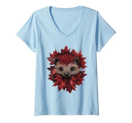 Damen Igel Herbstlaub Herbst Naturliebhaber Niedlich Waldtier T-Shirt mit V-Ausschnitt Damen Igel Herbstlaub Herbst Naturliebhaber Niedlich Waldtier T-Shirt mit V-Ausschnitt von Hedgehog Autumn Leaves - Fall Apparel & Gifts