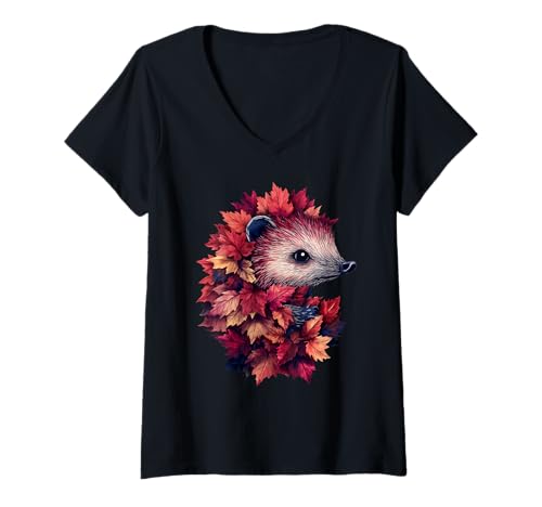 Damen Igel Herbstlaub Herbst Naturliebhaber Niedlich Waldtier T-Shirt mit V-Ausschnitt Damen Igel Herbstlaub Herbst Naturliebhaber Niedlich Waldtier T-Shirt mit V-Ausschnitt von Hedgehog Autumn Leaves - Fall Apparel & Gifts