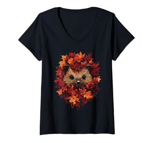Damen Igel Herbstlaub Herbst Naturliebhaber Niedlich Waldtier T-Shirt mit V-Ausschnitt Damen Igel Herbstlaub Herbst Naturliebhaber Niedlich Waldtier T-Shirt mit V-Ausschnitt von Hedgehog Autumn Leaves - Fall Apparel & Gifts