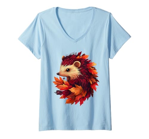 Damen Igel Herbstlaub Herbst Naturliebhaber Niedlich Waldtier T-Shirt mit V-Ausschnitt Damen Igel Herbstlaub Herbst Naturliebhaber Niedlich Waldtier T-Shirt mit V-Ausschnitt von Hedgehog Autumn Leaves - Fall Apparel & Gifts