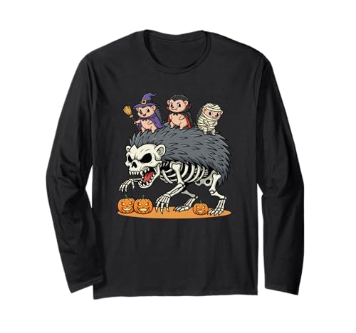 Igel-Skelett Mumie Hexe Halloween Kinder Herren Damen Langarmshirt von Hedgehog Lovers Cute Halloween Outfits Boy Girl