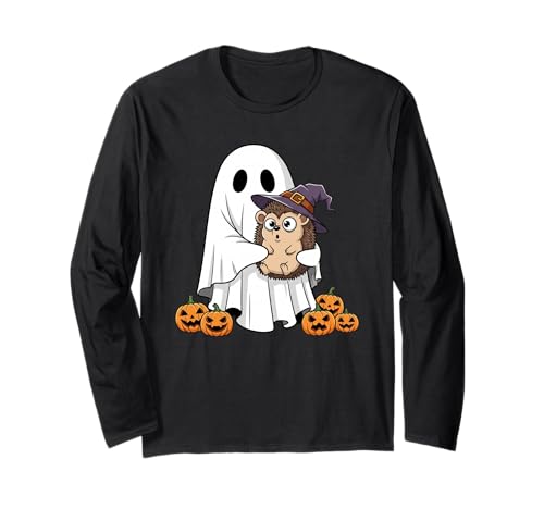 Lustiger Geist Igel Kürbis Halloween Kinder Herren Damen Langarmshirt von Hedgehog Lovers Cute Halloween Outfits Boy Girl