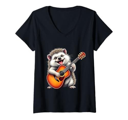 Damen Lustiger Igel spielt Gitarre Design für Musikliebhaber T-Shirt mit V-Ausschnitt Damen Lustiger Igel spielt Gitarre Design für Musikliebhaber T-Shirt mit V-Ausschnitt von Hedgehog Lovers Designs