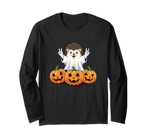 Lustiger Igel Geist Kürbis Boo Halloween Kinder Herren Damen Langarmshirt von Hedgehog Lovers Halloween Ghost Pumpkin Outfits
