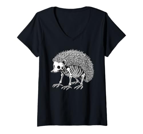 Damen Hedgehog Skeleton Halloween T-Shirt mit V-Ausschnitt Damen Hedgehog Skeleton Halloween T-Shirt mit V-Ausschnitt von Hedgehog Skeleton Halloween Costume Apparel