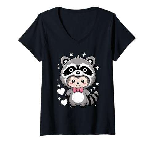 Damen Kawaii Igel Waschbär Kostüm T-Shirt mit V-Ausschnitt Damen Kawaii Igel Waschbär Kostüm T-Shirt mit V-Ausschnitt von Hedgehogs Hedgehog Lover Gifts