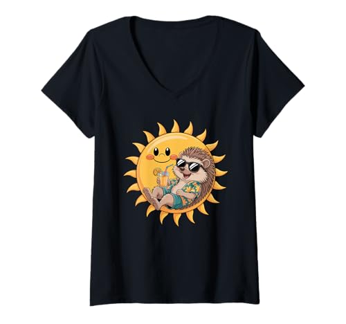 Damen Sonne Igel Sonnenbrille T-Shirt mit V-Ausschnitt Damen Sonne Igel Sonnenbrille T-Shirt mit V-Ausschnitt von Hedgehogs Hedgehog Lover Gifts