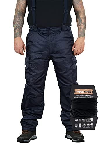 Herren Regenhose mit Hosenträgern Thermohose Schneehose Outdoor Hose inkl. MF Tuch, Navy, Größe 4XL von Hedgemoor