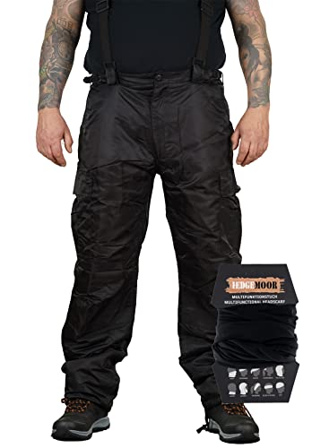 Herren Regenhose mit Hosenträgern Thermohose Schneehose Outdoor Hose inkl. MF Tuch, Schwarz, Größe L von Hedgemoor