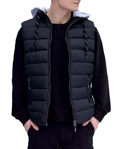 Hedgemoor Herren Weste Steppweste Giblar mit abnehmbarer Jersey-Kapuze, Schwarz, Größe 3XL von Hedgemoor