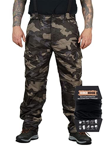 Herren Regenhose mit Hosenträgern Thermohose Schneehose Outdoor Hose inkl. MF Tuch, Camo, Größe 4XL von Hedgemoor