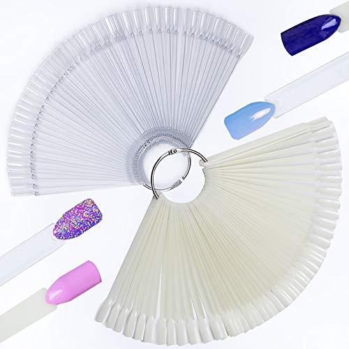 Hedmedum 100 PCS False Nail Art Tipps Nagel Display Sticks Polish Gel Salon Display mit Metall Split Ring Farbmuster Sticks Gel Polish Übungswerkzeuge Nail Display （Weiß+Transparent） von Hedmedum