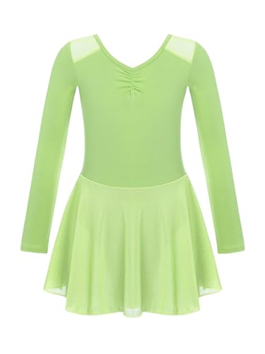 Hedmy Ballettanzug Mädchen Ballett Trikot Ballettkleid Kinder Ballettbody mit Rock TüTü Langarm Tanzkleid Ballerina Kleid Hellgrün 134-140 von Hedmy