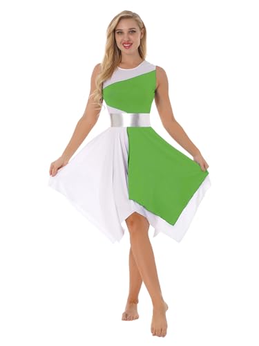 Hedmy Damen Ballettkleid Ärmelloses Tanzkleid Glänzend Metallic Eislaufkleid mit Asymmetrischem Rock Ballettanzug C Hellgrün XL von Hedmy