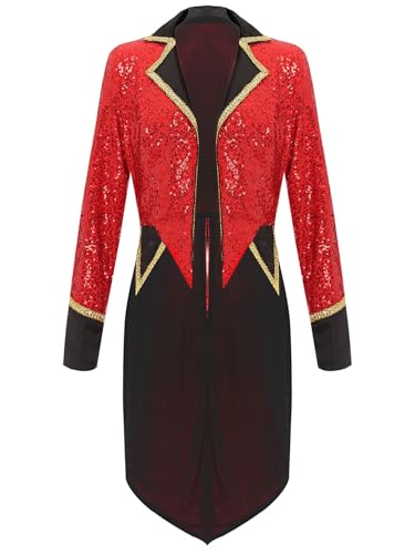 Hedmy Damen Zirkus Kostüm Halloween Pailletten Frack Revers Langarm Jacke Zirkusdirektorin Mantel Jäckchen Fasching Karneval Kostüm Rot XXL Hedmy Damen Zirkus Kostüm Halloween Pailletten Frack Revers Langarm Jacke Zirkusdirektorin Mantel Jäckchen Fasching Karneval Kostüm Rot XXL von Hedmy