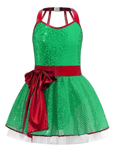 Hedmy Elfenkostüm Kinder Mädchen Weihnachten Kostüm Pailletten Ballettkleid mit Ärmellos Prinzessin Kleid Weihnachtself Cosplay Grün 146-152 von Hedmy