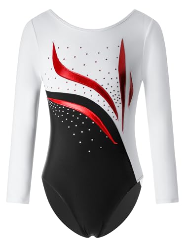 Hedmy Gymnastikanzug Kinder Mädchen Trikot Langarm Glänzende Turnanzug Trikotanzug Gymnastik Training Dancewear Weiß 170-176 von Hedmy