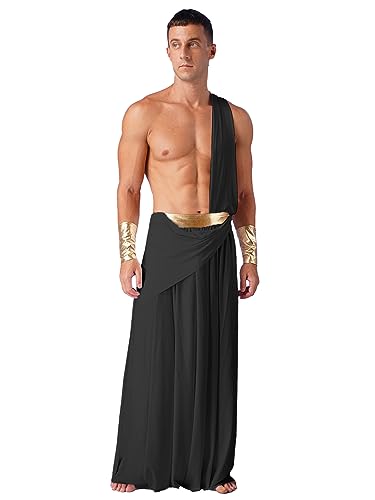 Hedmy Herren Altgriechisch Cosplay Römische Toga EIN Schulterriemen Langer Rock mit Armbändern Patchwork Griechischer Krieger Kostüme Schwarz L von Hedmy