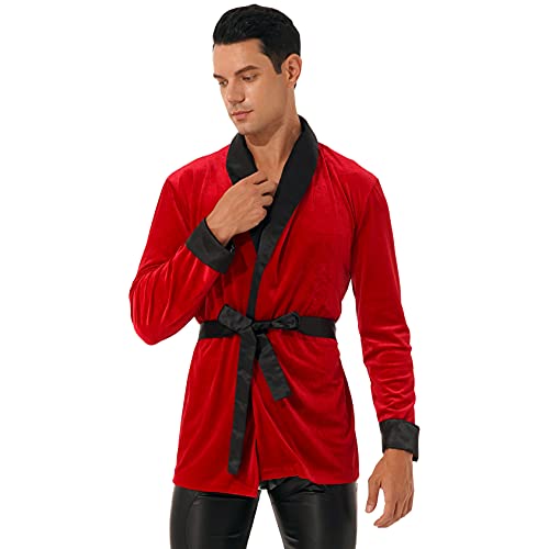 Hedmy Herren Bademantel Oberbekleidung Jacke Karneval Halloween Weihnachten Uniform Kostüm Cosplay Verkleidung Rot L von Hedmy