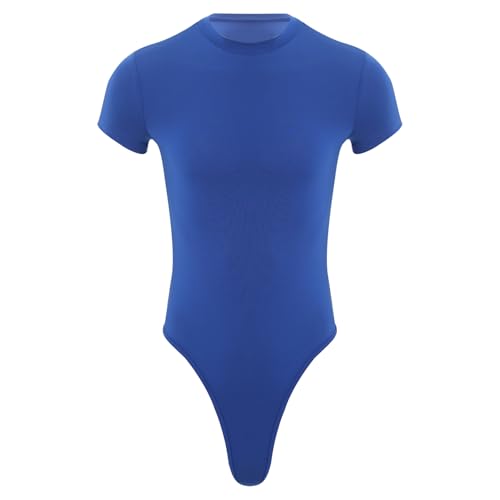 Hedmy Herren Overall Kurzarm Shirt Body Männer Einteiler Overall Offnen Schritt Stringbody High Cut Jumpsuit Gym Workout Outfts Blau XL von Hedmy