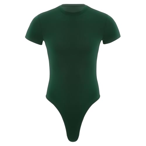 Hedmy Herren Overall Kurzarm Shirt Body Männer Einteiler Overall Offnen Schritt Stringbody High Cut Jumpsuit Gym Workout Outfts Grün XXL von Hedmy