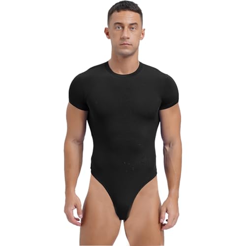 Hedmy Herren Overall Kurzarm Shirt Body Männer Einteiler Overall Offnen Schritt Stringbody High Cut Jumpsuit Gym Workout Outfts Schwarz L von Hedmy