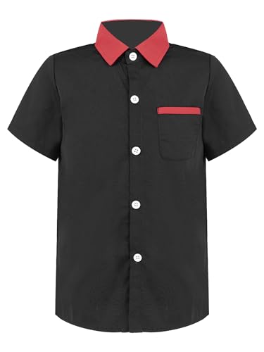 Hedmy Jungen Hemd Baumwolle Knopf Sport Kurz Ärmel Hemd Freizeithemd Kurzarmhemd Kinder Sommerhemd Basic Shirt Schwarz 146-152 von Hedmy