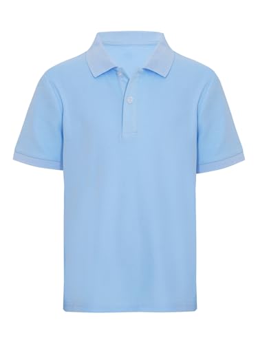 Hedmy Jungen Hemd Kurzarm Baumwolle Knopf Sport Hemd Freizeithemd Einfarbig Kurzarmhemd Kinder Sommerhemd Basic Shirt Hellblau 122-128 von Hedmy