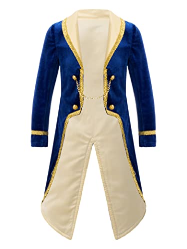 Hedmy Jungen Prinz Kostüm Frack Jacke Edel Smoking Mantel Fasching Cosplay Uniform Party Halloween Kostüm Gr.80-164 Royal Blau 98-104 von Hedmy