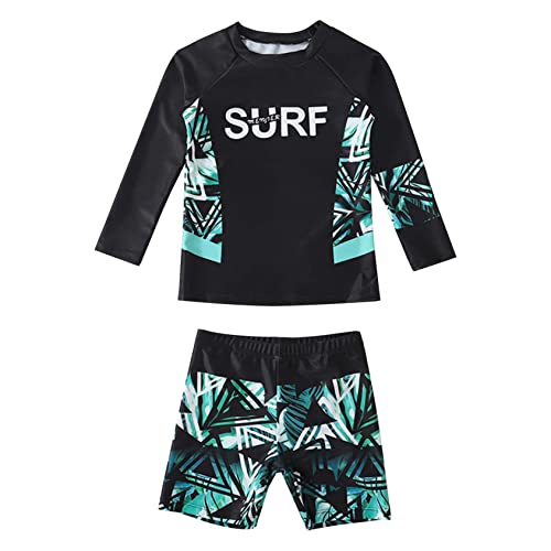 Hedmy Kinder Badebekleidung Jungen Badeanzug Langarm Badeshirt Badeshorts Set UV-Schutz Bademode Schwimmanzug Schwarz 122-128 von Hedmy