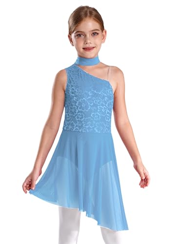 Hedmy Kinder Ballettkleidung Mädchen Lyrical Tanzkleid Ärmellos Trikot Lyrical Modern Dancewear Tanzkostüm Hellblau 134-140 von Hedmy