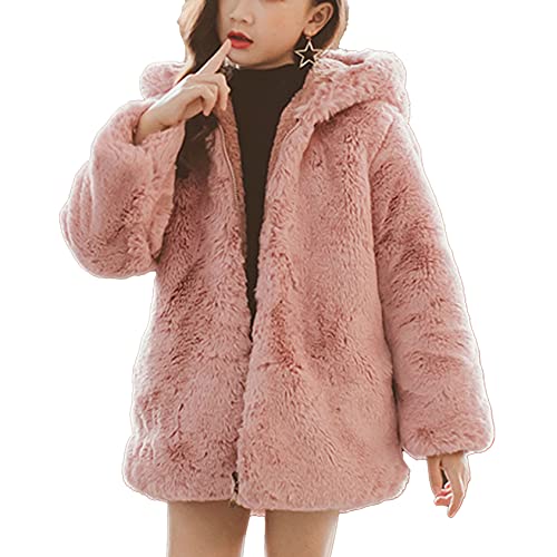 Hedmy Kinder Fleece Mantel Mädchen Kapuzenjacke Teddy Fleecejacke Warm Outfits Wintermäntel Outwear Pullover Gr.110-164 Rosa 146-152 von Hedmy