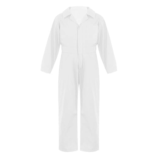 Hedmy Kinder Jumpsuit Jungen Overalls Langarm Bodysuit Ganzkörperanzug Turnanzug Einteiler Arbeitsoverall Maleranzug Weiß 164 von Hedmy