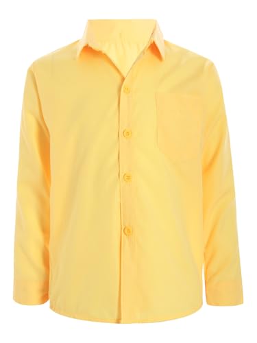 Hedmy Kinder Jungen Hemd Langarm Freizeithemd Einfarbig Langarmhemd Basic Shirt Button Down Formelle Uniform Gelb 146-152 von Hedmy